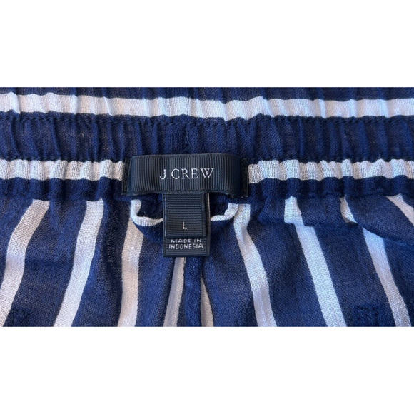 J Crew Women's Pull-On Cotton Drawstring Pant Size L Blue Striped Pockets Beach - Picture 7 of 9